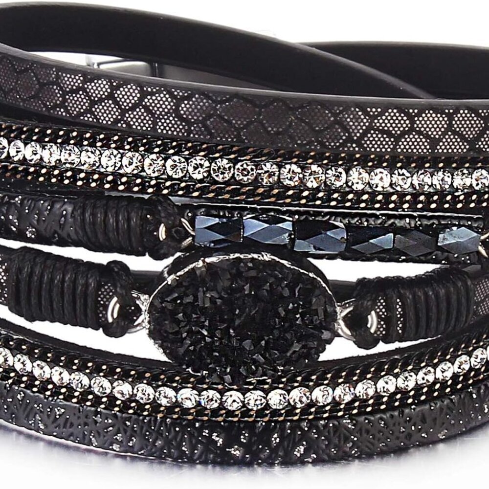 Boho Leather Bracelets Double Wrap Cuff Bracelets… - image 1